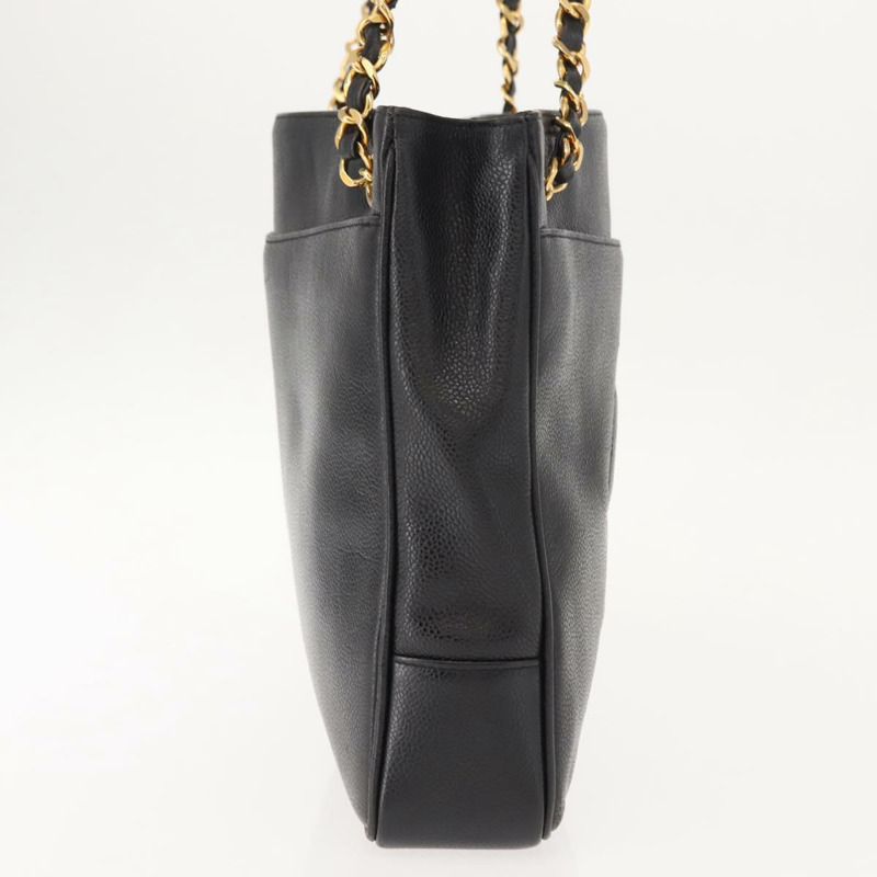 【日本直送】香奈兒魚子醬皮黑色金色雙C標誌手提包 正品 BA7490-3