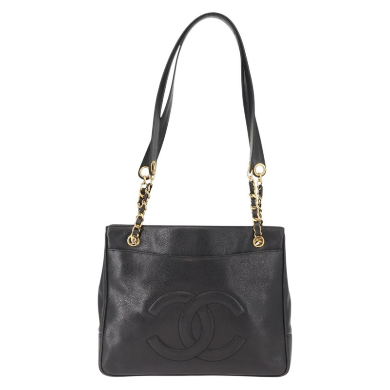 【日本直送】香奈兒魚子醬皮黑色金色雙C標誌手提包 正品 BA7490-12