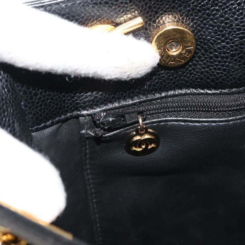 【日本直送】香奈兒魚子醬皮黑色金色雙C標誌手提包 正品 BA7490-19