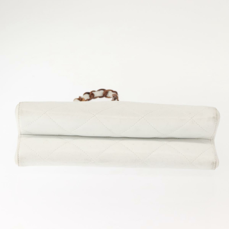 【日本直送】香奈兒木鏈單肩包 羊皮 白色 金色 CC 標誌 正品 BA7494-4