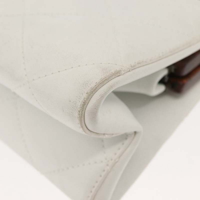 【日本直送】香奈兒木鏈單肩包 羊皮 白色 金色 CC 標誌 正品 BA7494-8