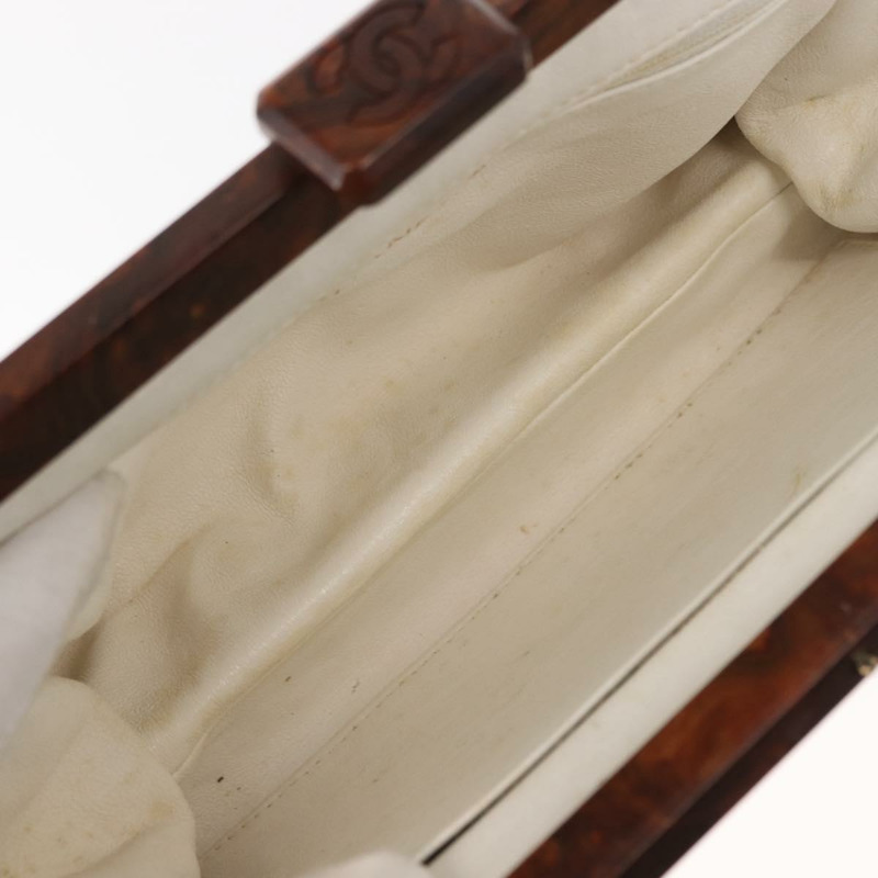 【日本直送】香奈兒木鏈單肩包 羊皮 白色 金色 CC 標誌 正品 BA7494-11