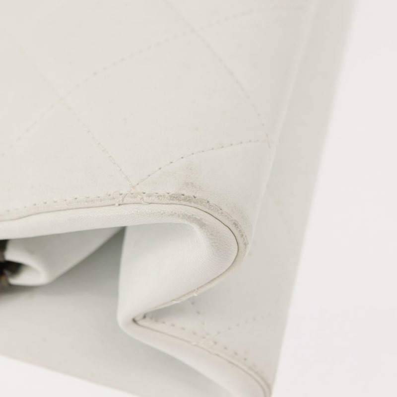 【日本直送】香奈兒木鏈單肩包 羊皮 白色 金色 CC 標誌 正品 BA7494-13