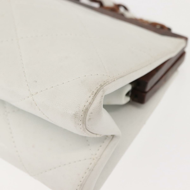 【日本直送】香奈兒木鏈單肩包 羊皮 白色 金色 CC 標誌 正品 BA7494-14