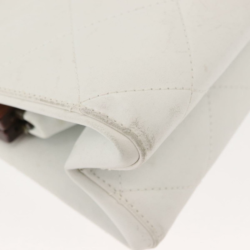 【日本直送】香奈兒木鏈單肩包 羊皮 白色 金色 CC 標誌 正品 BA7494-15