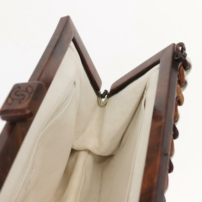 【日本直送】香奈兒木鏈單肩包 羊皮 白色 金色 CC 標誌 正品 BA7494-16