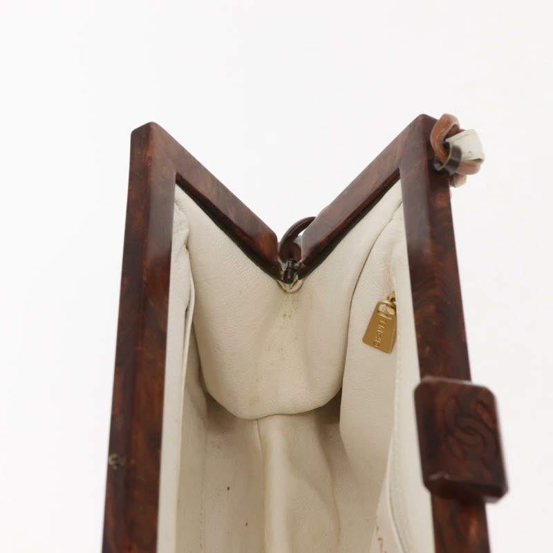 【日本直送】香奈兒木鏈單肩包 羊皮 白色 金色 CC 標誌 正品 BA7494-17