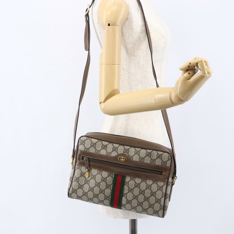 【日本直送】GUCCI GG Supreme Web Sherry Line 單肩包 PVC 米色 金色 正品 BA7456-22