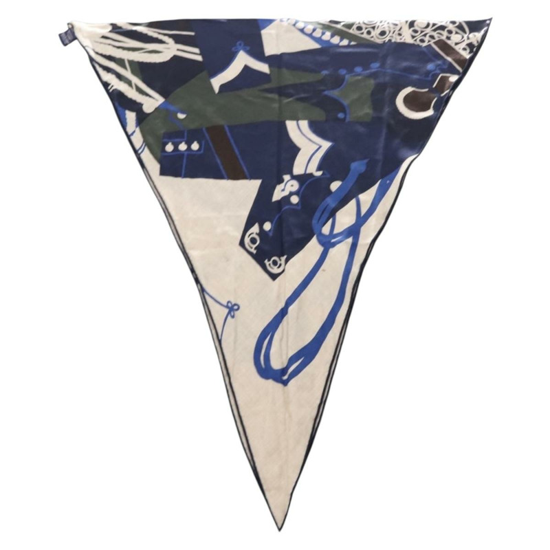 【日本直送】愛馬仕菱形圖案披肩「ZOUAVES AT DRAGON」羊絨藍正品 hk3195-1