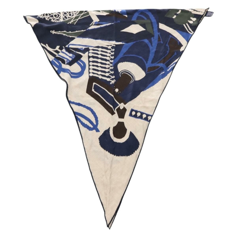 【日本直送】愛馬仕菱形圖案披肩「ZOUAVES AT DRAGON」羊絨藍正品 hk3195-2