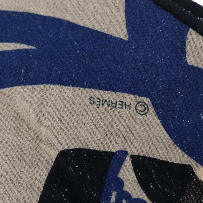 【日本直送】愛馬仕菱形圖案披肩「ZOUAVES AT DRAGON」羊絨藍正品 hk3195-8