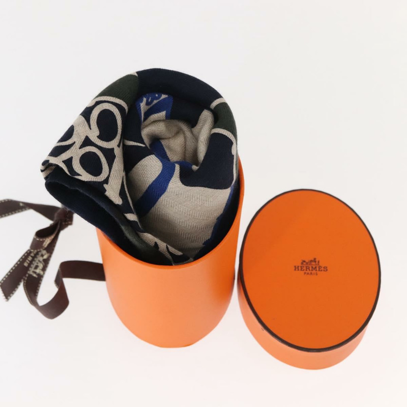 【日本直送】愛馬仕菱形圖案披肩「ZOUAVES AT DRAGON」羊絨藍正品 hk3195-9