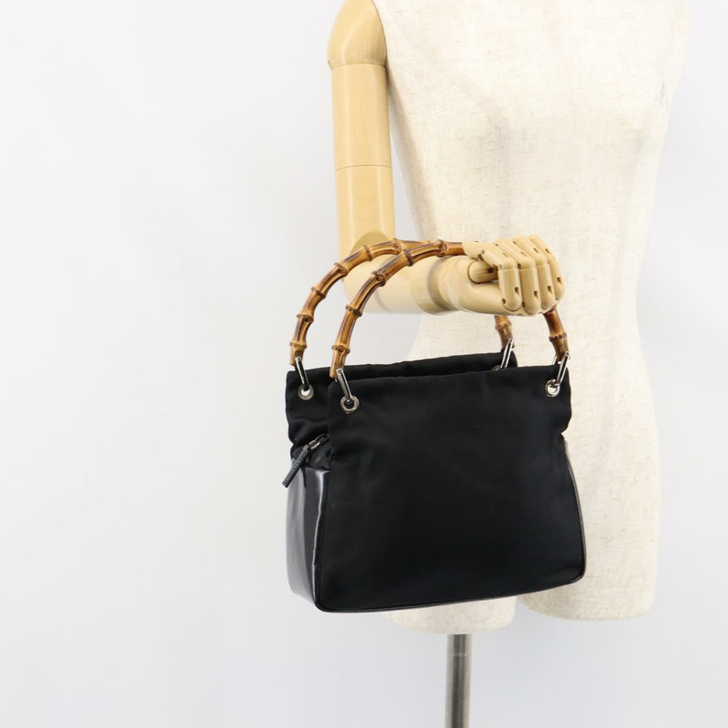 【日本直送】GUCCI 竹節手提包 皮革 黑色 銀色 000 0575 正品 bs30743-21