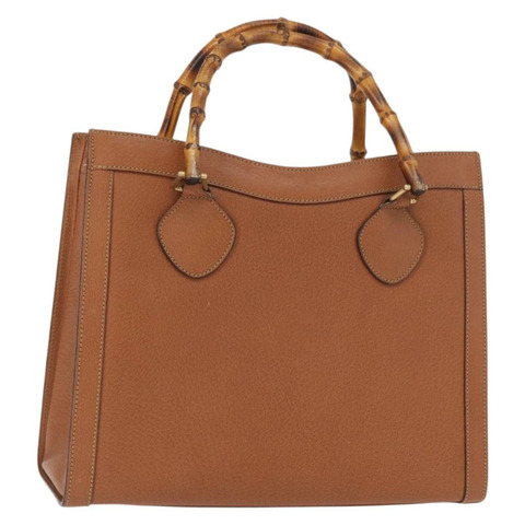 GUCCI 竹節手提包 皮革 棕色 金色 正品 ep11767