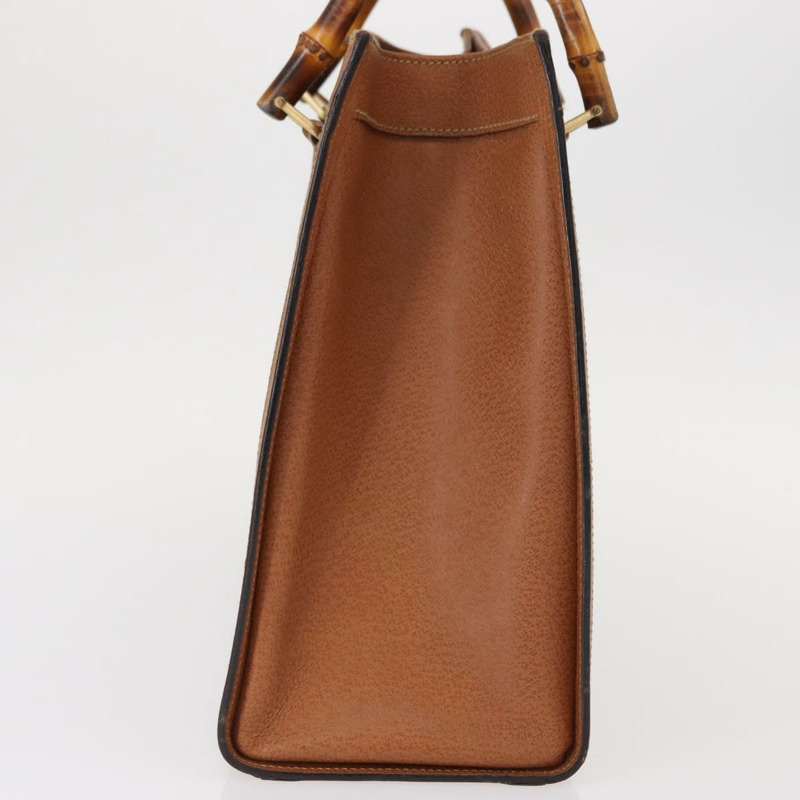 【日本直送】GUCCI 竹節手提包 皮革 棕色 金色 正品 ep11767-3