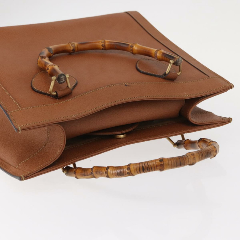 【日本直送】GUCCI 竹節手提包 皮革 棕色 金色 正品 ep11767-5