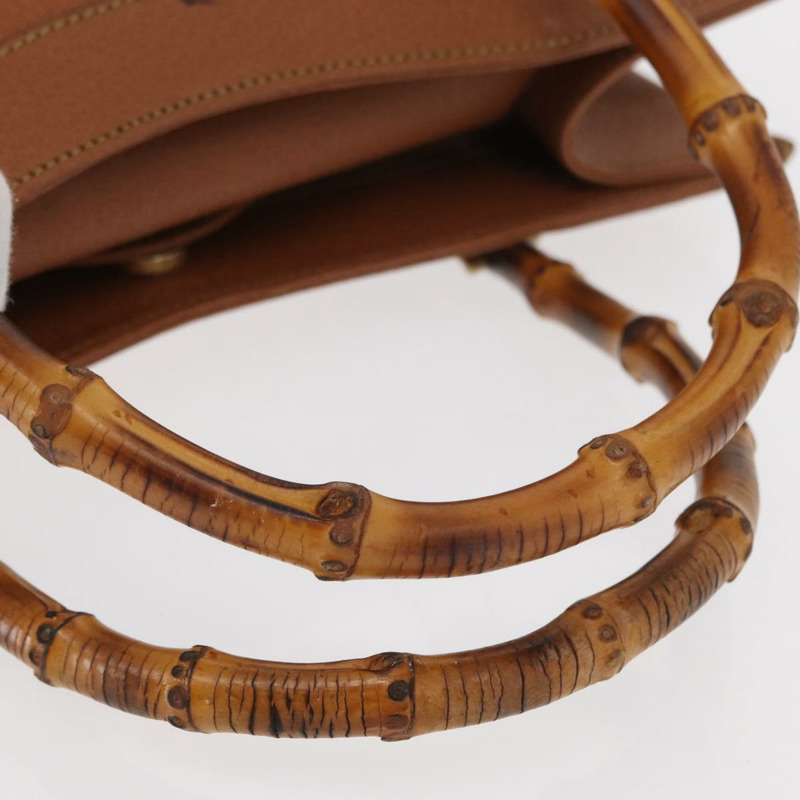 【日本直送】GUCCI 竹節手提包 皮革 棕色 金色 正品 ep11767-6