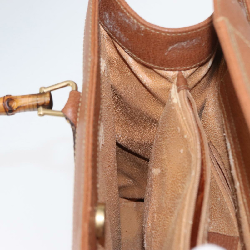 【日本直送】GUCCI 竹節手提包 皮革 棕色 金色 正品 ep11767-18