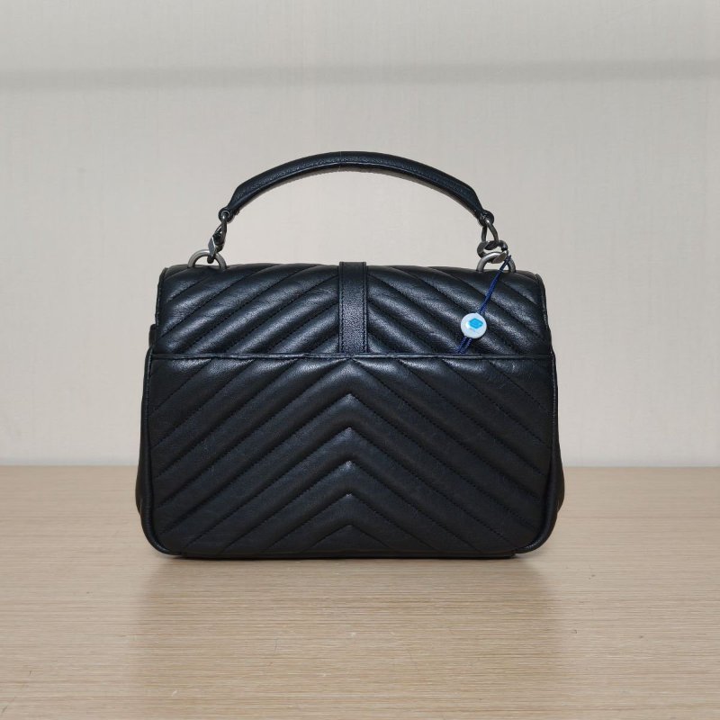 SAINT LAURENT College郵差包中號24黑色羊皮銀扣肩背包-2