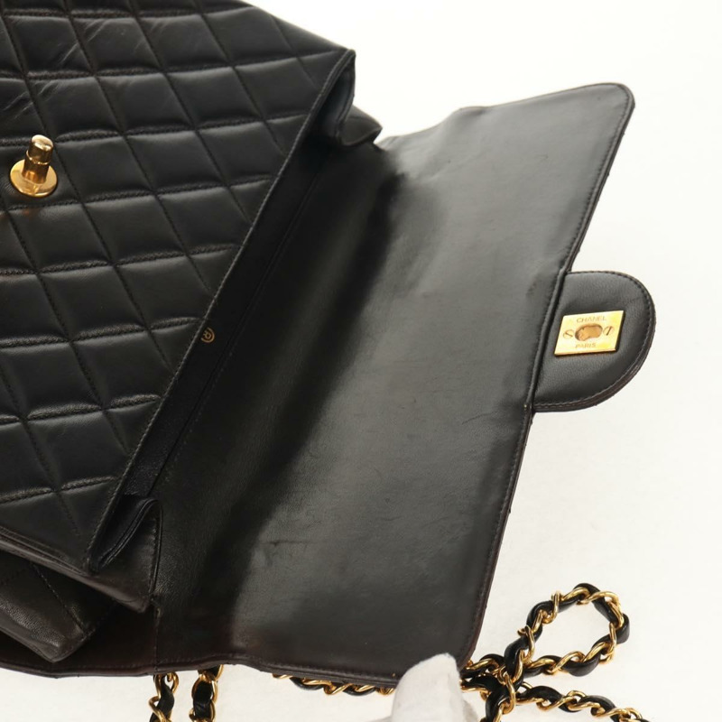 【日本直送】香奈兒 (CHANEL) Matelasse 雙面鏈條包，羊皮材質，黑色金色雙C標誌，正品 ep11971A-19