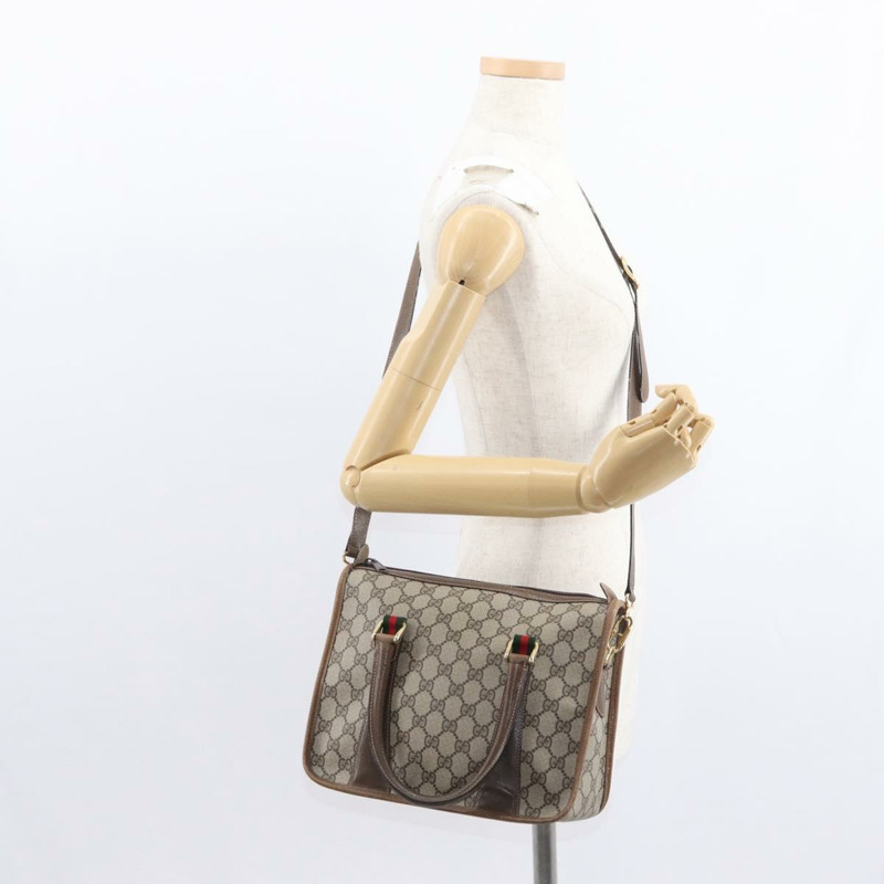 【日本直送】GUCCI GG Supreme Web Sherry Line Bag PVC 2way Beige Gold 41 02 039 Auth ep11903-23