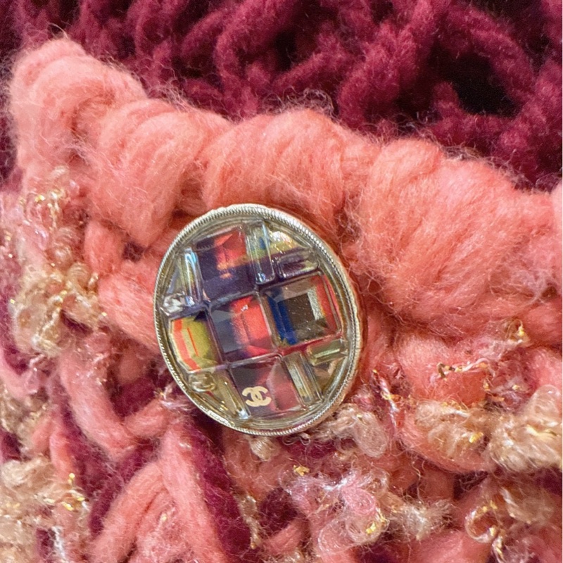 CHANEL 酒紅拼粉色毛呢針織開衫 34/36碼-4