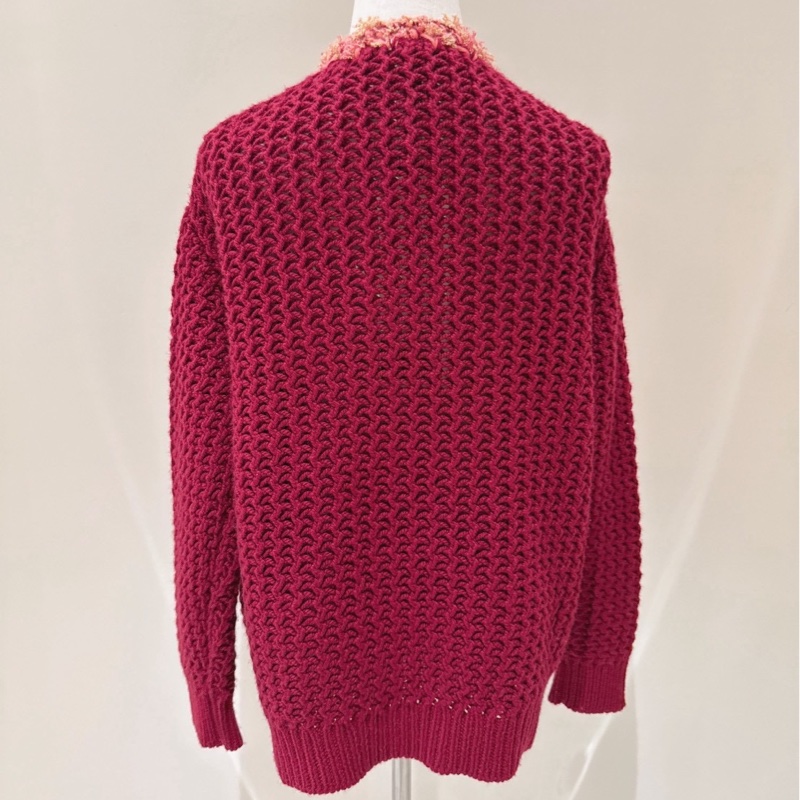 CHANEL 酒紅拼粉色毛呢針織開衫 34/36碼-6