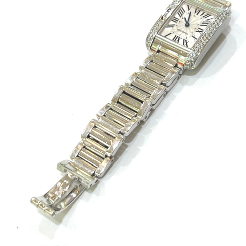 卡地亞 WT100008 18K白金 Tank Anglaise 小鑽錶圈石英腕錶，18K白金，女士，銀色-8