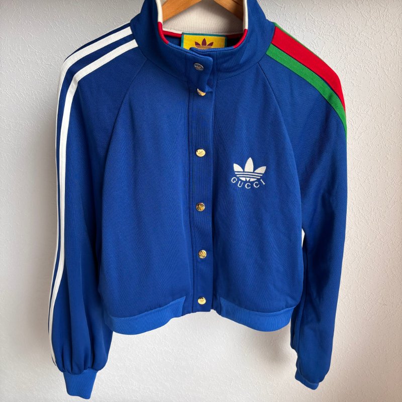 ::adidas x Gucci:: 聯名款 藍色紅綠織帶運動外套 M號-1