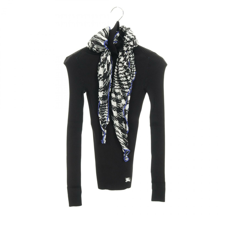 BURBERRY 針織長袖毛衣，黏膠纖維材質，黑色，女款 XS 碼-0