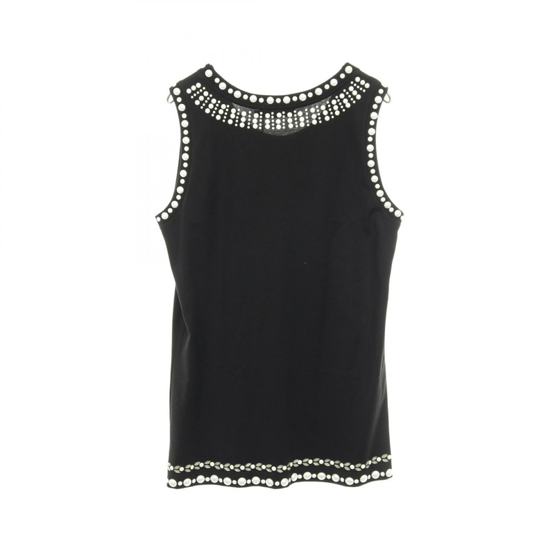 DOLCE & GABBANA Logo Pearl Bijou 無袖棉質背心 黑色 二手 女款 #40-1