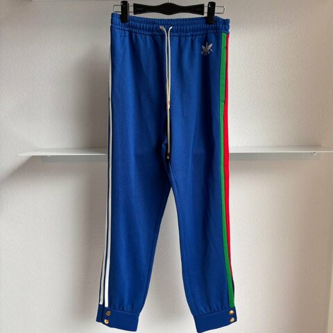 ::adidas x Gucci:: 聯名款 藍色紅綠織帶運動長褲 M號