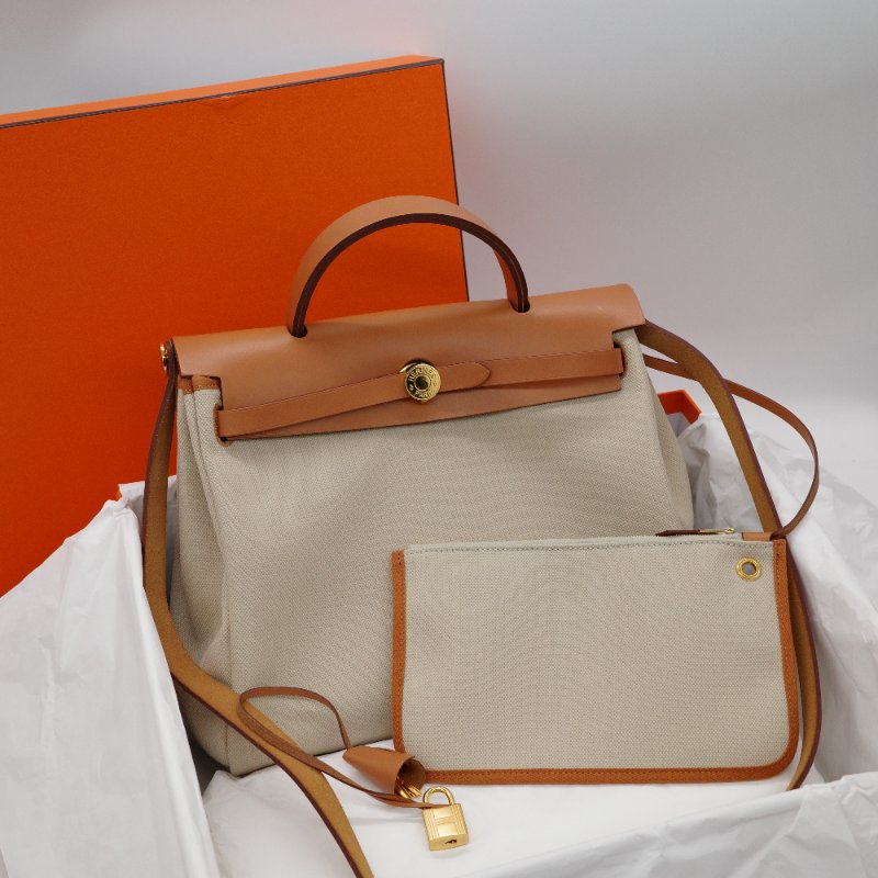 Hermès 愛馬仕 31bag 焦糖色 帆布 牛皮 手提包 單肩包 斜挎包 Z 刻-0