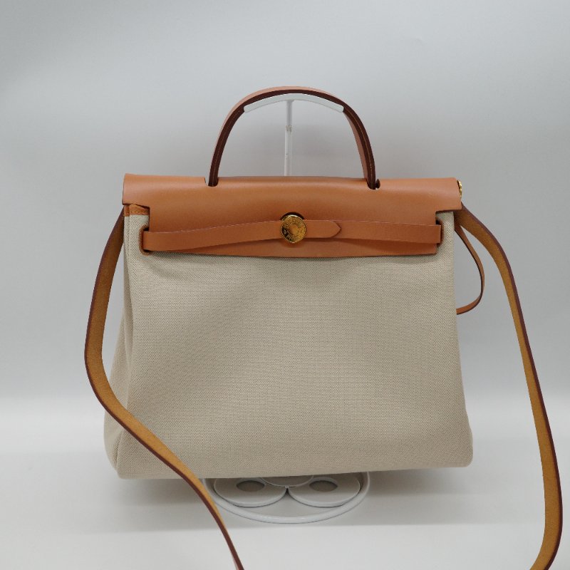 Hermès 愛馬仕 31bag 焦糖色 帆布 牛皮 手提包 單肩包 斜挎包 Z 刻-1