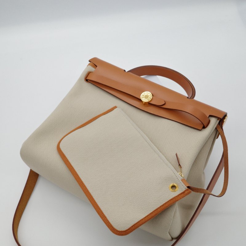 Hermès 愛馬仕 31bag 焦糖色 帆布 牛皮 手提包 單肩包 斜挎包 Z 刻-2