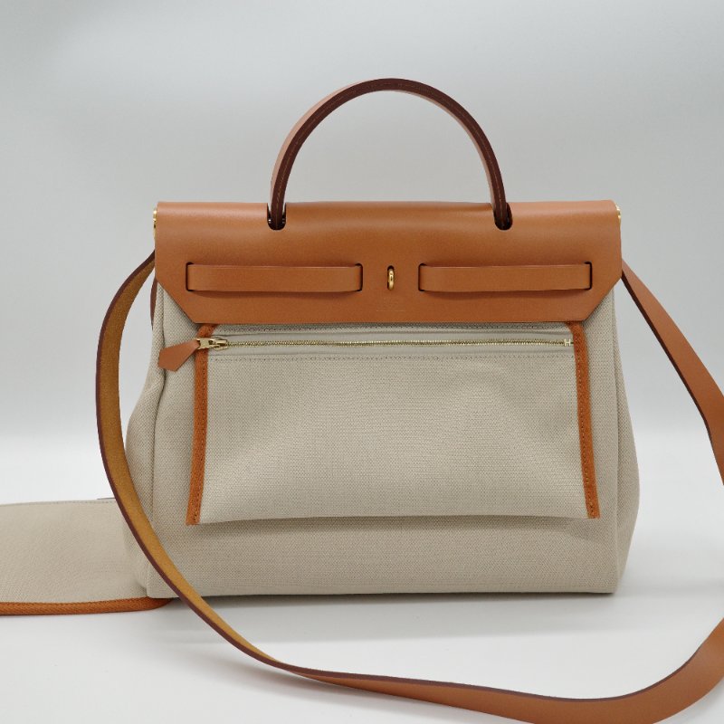 Hermès 愛馬仕 31bag 焦糖色 帆布 牛皮 手提包 單肩包 斜挎包 Z 刻-3