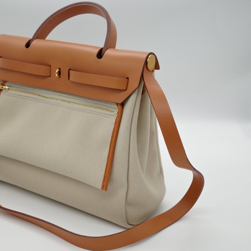 Hermès 愛馬仕 31bag 焦糖色 帆布 牛皮 手提包 單肩包 斜挎包 Z 刻-4