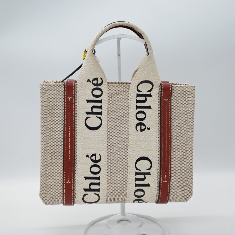 Chloé 蔻依 Woody Tote  小號 咖啡焦糖 帆布包 牛皮 咖色單肩包 電腦包-4