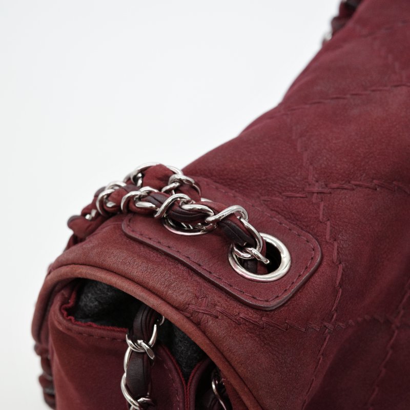 Chanel 香奈兒 勃艮第酒紅麂皮 機場包 麻花鏈肩背/斜背-6