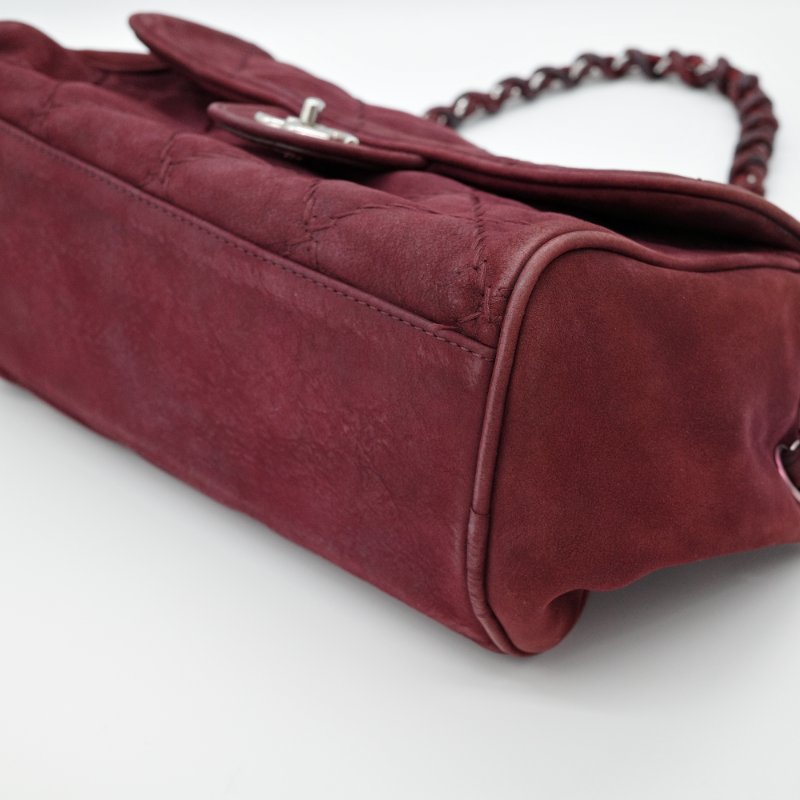 Chanel 香奈兒 勃艮第酒紅麂皮 機場包 麻花鏈肩背/斜背-8