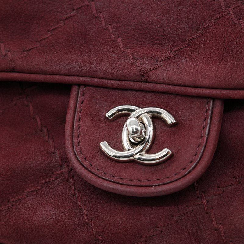 Chanel 香奈兒 勃艮第酒紅麂皮 機場包 麻花鏈肩背/斜背-9