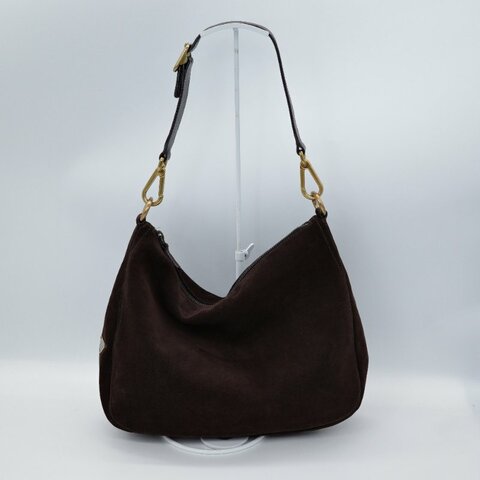 Prada 普拉達 深咖啡色 麂皮 復古金牌 單肩包 手提包