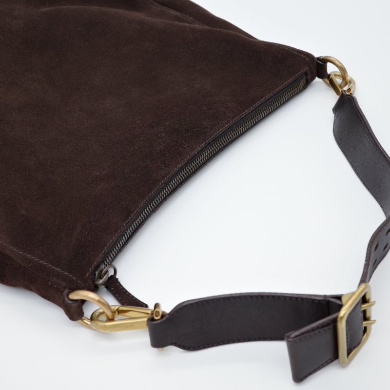 Prada 普拉達 深咖啡色 麂皮 復古金牌 單肩包 手提包-7