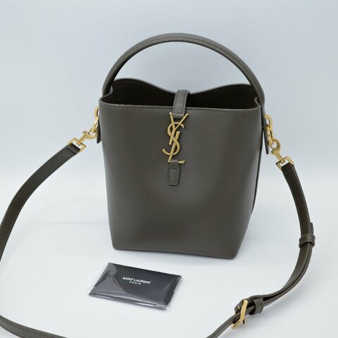 Saint Laurent 聖羅蘭 LE 37 光滑牛皮 橄欖綠 牛皮 手提包 水桶包 斜挎包