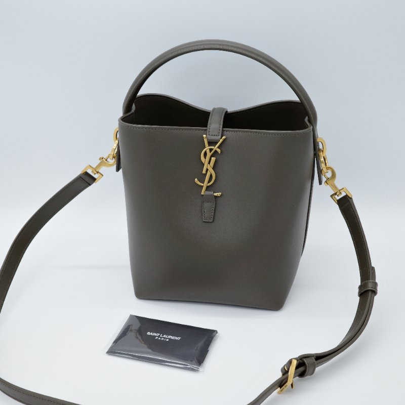 Saint Laurent 聖羅蘭 LE 37 光滑牛皮 橄欖綠 牛皮 手提包 水桶包 斜挎包-0