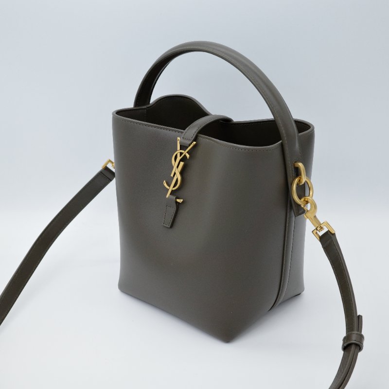 Saint Laurent 聖羅蘭 LE 37 光滑牛皮 橄欖綠 牛皮 手提包 水桶包 斜挎包-3