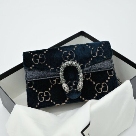Gucci 古馳 Dionysus SuperMini 藍色絲絨 GG Logo  酒神包 鏈條錢包 WOC 鏈條包 斜挎包