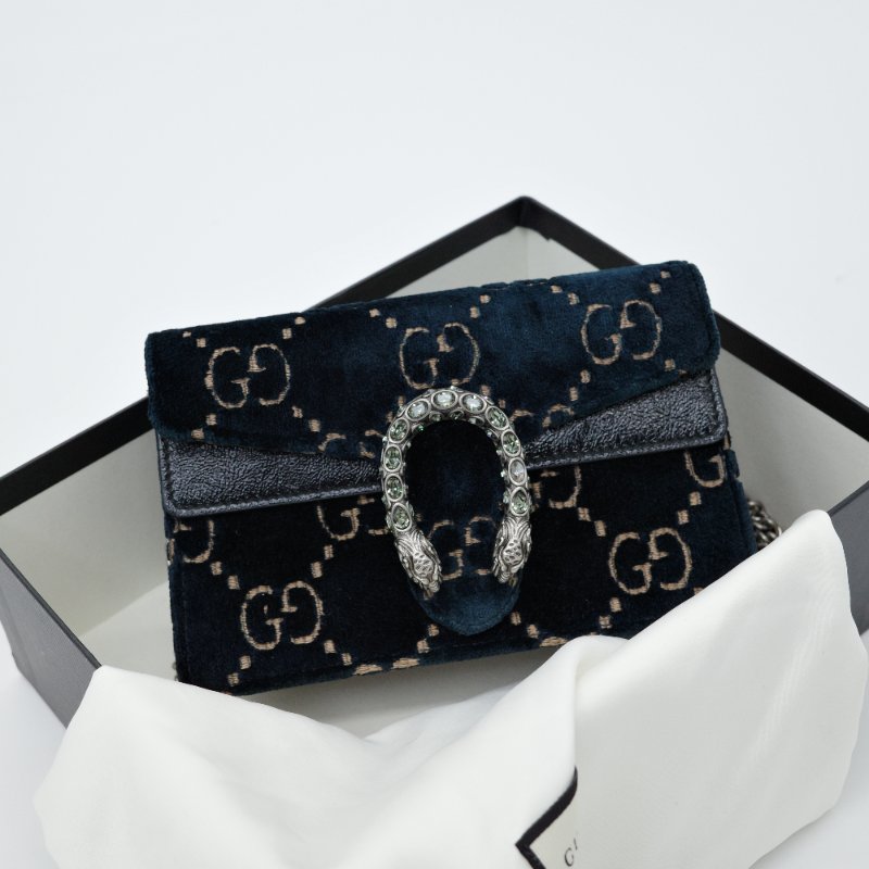 Gucci 古馳 Dionysus SuperMini 藍色絲絨 GG Logo  酒神包 鏈條錢包 WOC 鏈條包 斜挎包-0