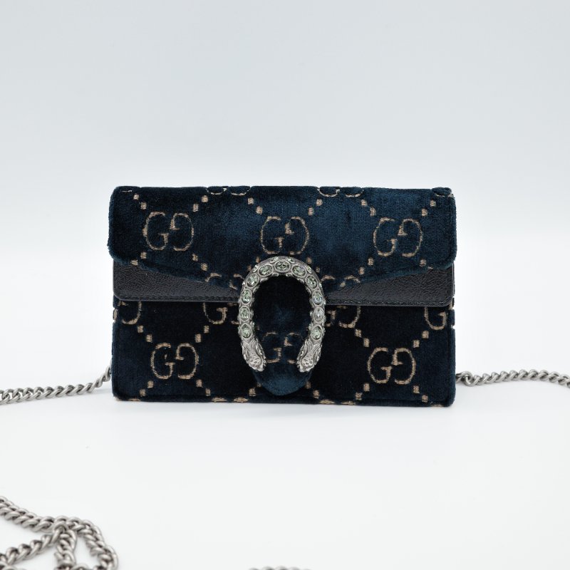 Gucci 古馳 Dionysus SuperMini 藍色絲絨 GG Logo  酒神包 鏈條錢包 WOC 鏈條包 斜挎包-3