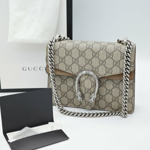 GUCCI 咖PVC 卡其邊酒神鏈包